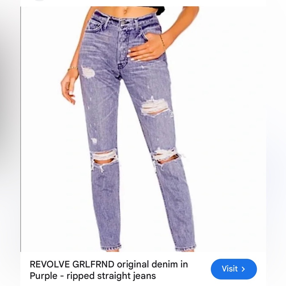 Revolve GRLFRND Women's Ripped Straight Jeans - Purple 26